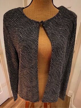 Vintage Y2K MSK Black Silver Metallic Wave Sparkle Evening Jacket